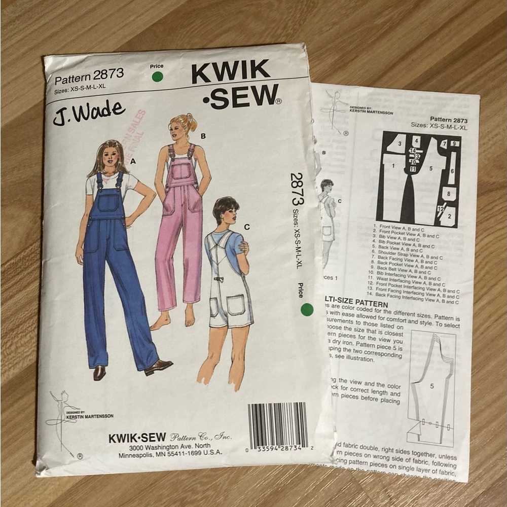 Kwik Sew 2873 Misses Overalls